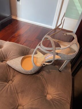 Jimmy Choo Lancer Silver Glitter Strappy Stiletto